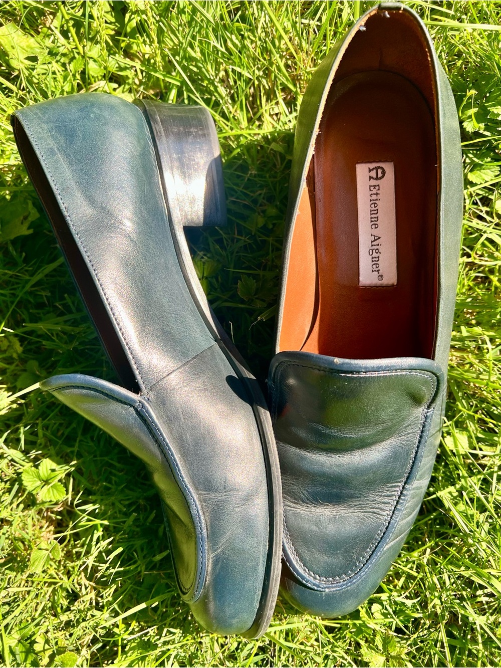 Vintage Etienne Aigner Navy Leather Low Heel Loafers 10W Plain Toe Brazil